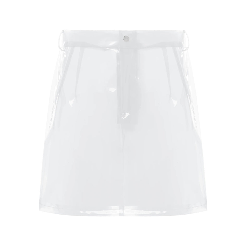 Transparent Pvc Disco Jazz Dance Bodycon Skirt for Women High Waist Pencil Miniskirt with Pockets See Through Cover Up Clubwear
