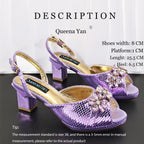 New Elegant 2026 Lilac Peep Toe Women Heels with Diamond Accents - Italian Design Matching Pumps and Bag Set for Parties