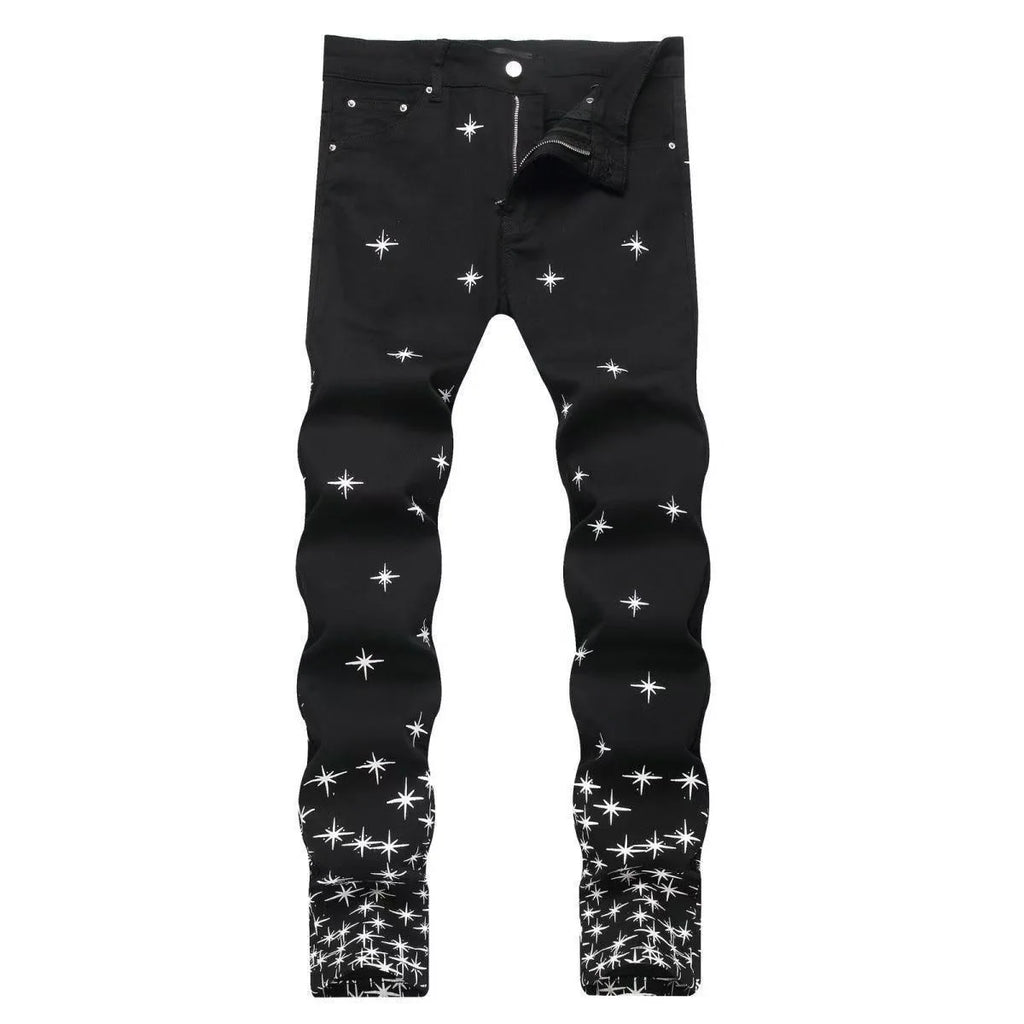 Autumn and Winter Fashion Trend Print Retro Straight Tube Elastic Men's Denim Pants Casual Sports Comfortable High-Quality Jeans