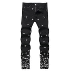 Autumn and Winter Fashion Trend Print Retro Straight Tube Elastic Men's Denim Pants Casual Sports Comfortable High-Quality Jeans