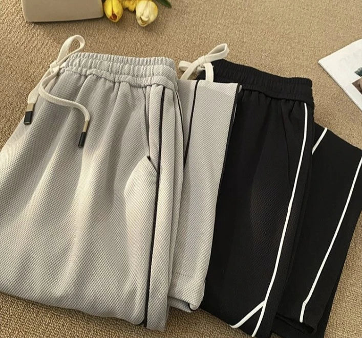 Men’s Lightweight Waffle Pants Summer Thin Joggers 2026 Drawstring Stripe Casual Sports Trousers for Daily Wear