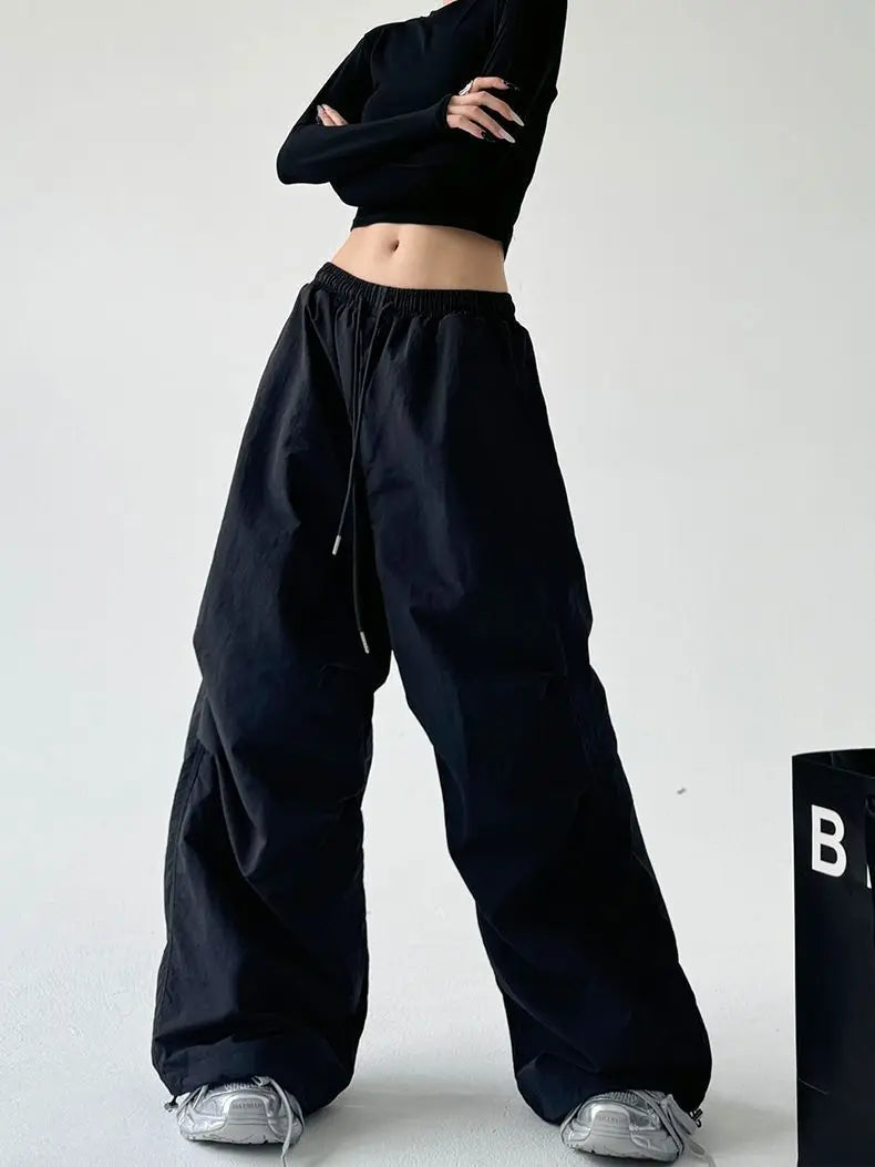 Y2k Hiking Straight Wide Pants Men Streetwear Cargo Paratrooper Pants Casual Brown Quick Dry Pocket Summer Travel Sport Trousers