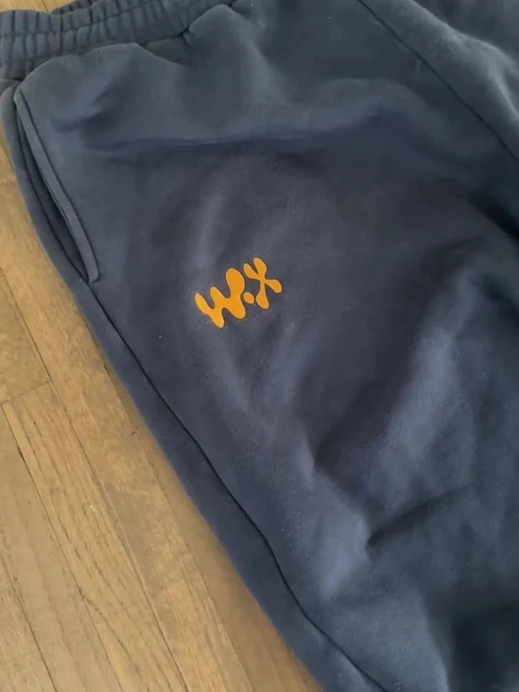 Y2K Retro Navy Sweatpants Letter Badge Embroidery Casual Pants American Trend Hip Hop Streetwear Terry Unisex Baggy Sport Pants