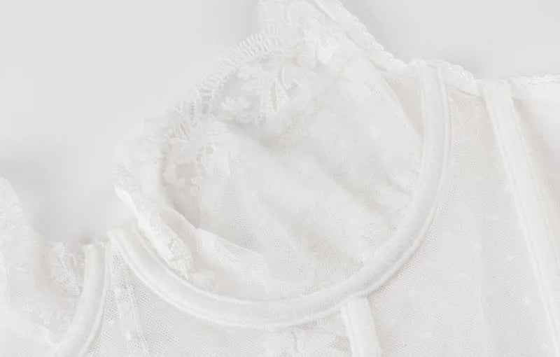 French Embroidery Lace Women's Bra Set Top Sweet Female Wedding White Bralette Vest Sexy Corset Bras Comfortable Intimates