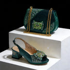 Venus Chan 2026 Luxury Italian Dark Black Rhinestone Peep Toe High Heels & Matching Bag for Women - Elegant Sandals