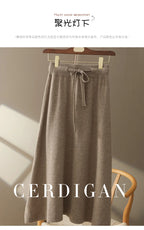 Autumn And Winter100% Pure Wool Skirt Women's Long Pocket Small A Skirt High Waist Slim Cashmere Knit A-Line Skirt