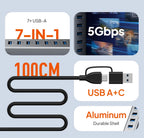 CABLETIME 7 IN 1 USB A Hub USB C HUB USB 3.0 5Gbps Fast Data Transfer Aluminum Durable Shell for Laptop Mac TV Hard Drive C HUB