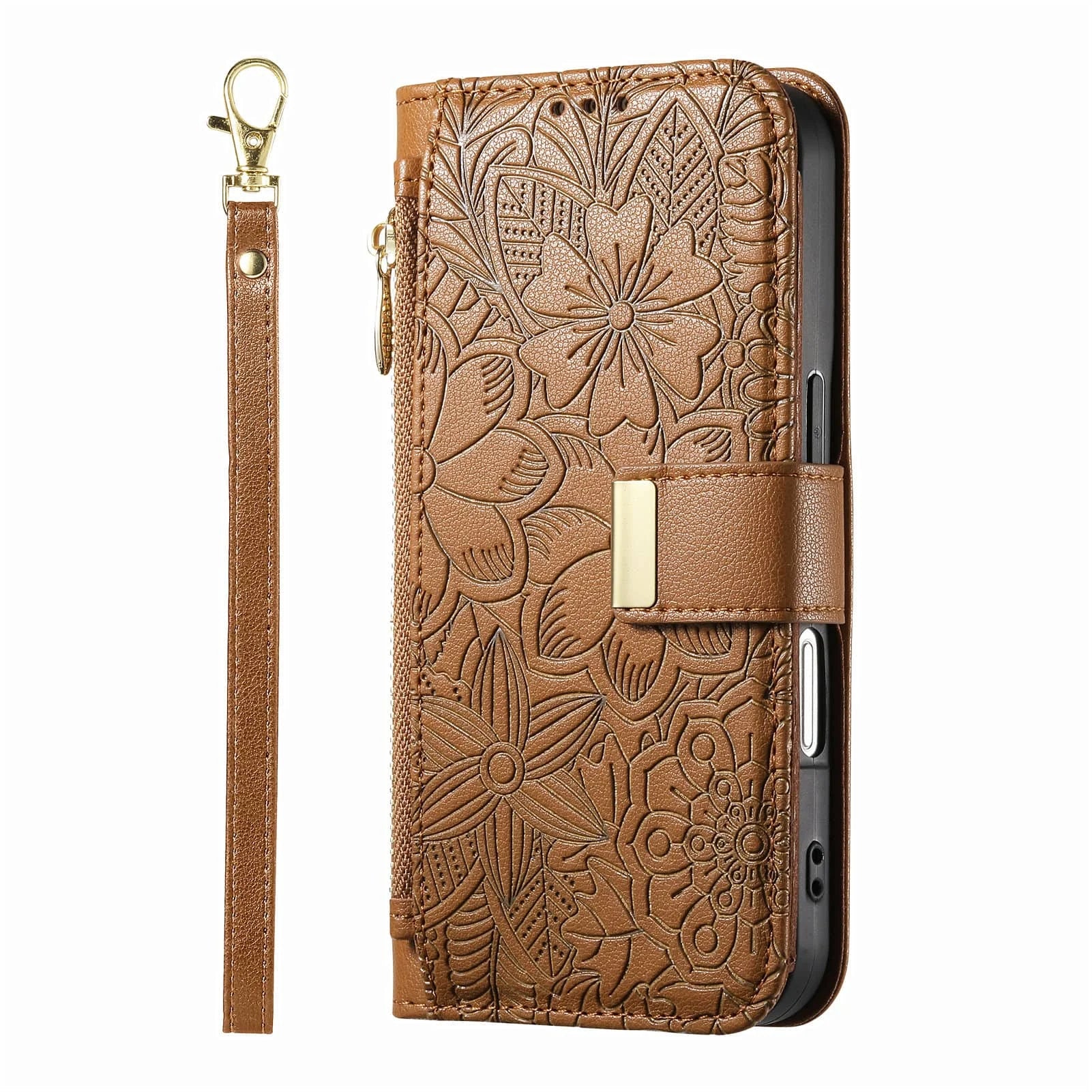 Compatible with iPhone 17/16e/15/14/13/12 Pro Max 16 Plus Lanyard Zipper Wallet Case Dual Card Holder Flip Stand Magnetic Buckle