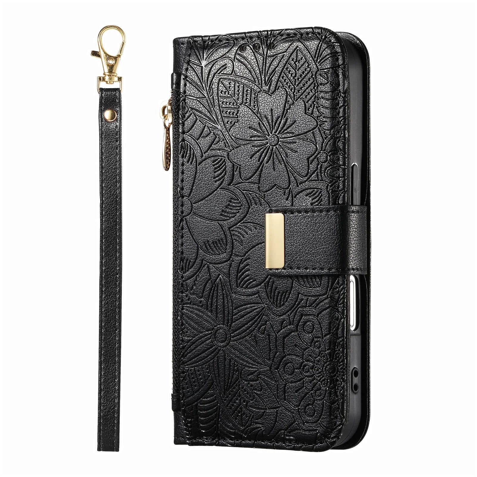 Compatible with iPhone 17/16e/15/14/13/12 Pro Max 16 Plus Lanyard Zipper Wallet Case Dual Card Holder Flip Stand Magnetic Buckle