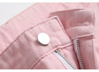 Men's Pleated Patch Denim Biker Jeans Streetwear Pink White Cotton Pants Ripped Patchwork Slim Straight Trousers