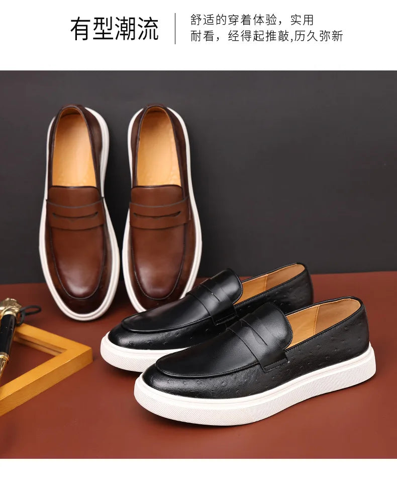 New 2025 Summer Men Casual Slip On Dress Shoes Black Brown British Style Platform Men Driving Loafers Shoes