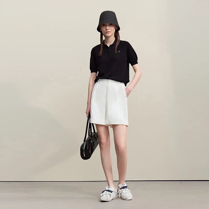 Amii Women's Shorts 2026 Summer New Rolled Casual Cotton Pants Cuffed Hem Solid Color Versatile Basic Woman Clothes 12622140