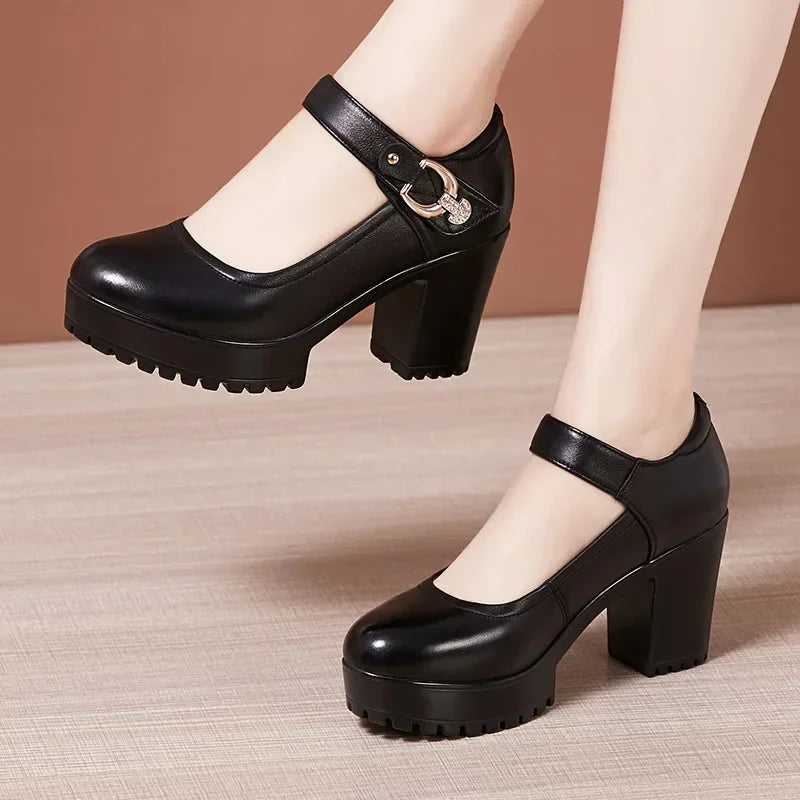 Small Big Size 32-43 Block Heel Platform Shoes 2026 Fall Spring Med Heels Pumps Ladies Wedding Work Shoes for Office