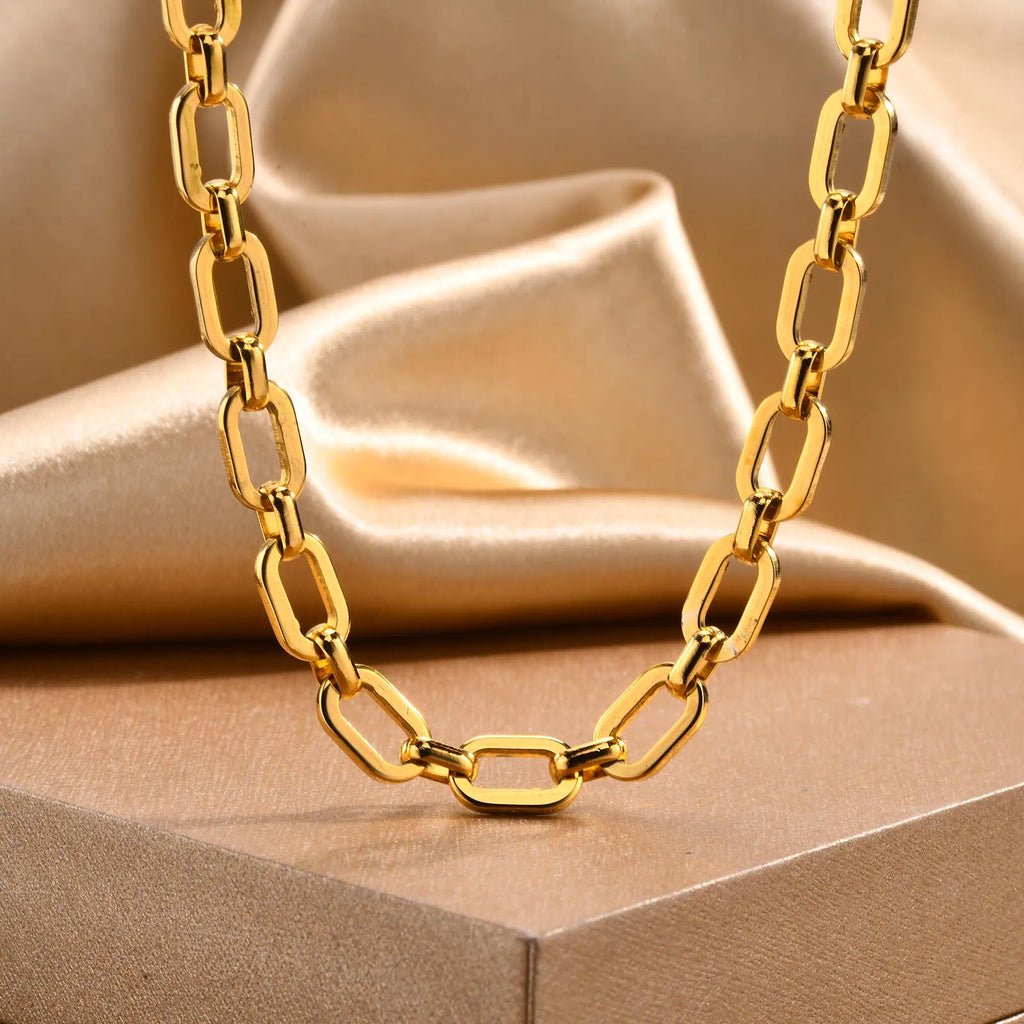 Chunky Gold Plated Link Necklace For Women, Stainless Steel Oval Thick Chain Choker Minimalist Jewelry Trendy Party Jewelry Gift