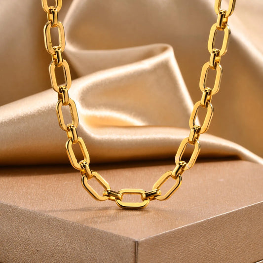 Chunky Gold Plated Link Necklace For Women, Stainless Steel Oval Thick Chain Choker Minimalist Jewelry Trendy Party Jewelry Gift