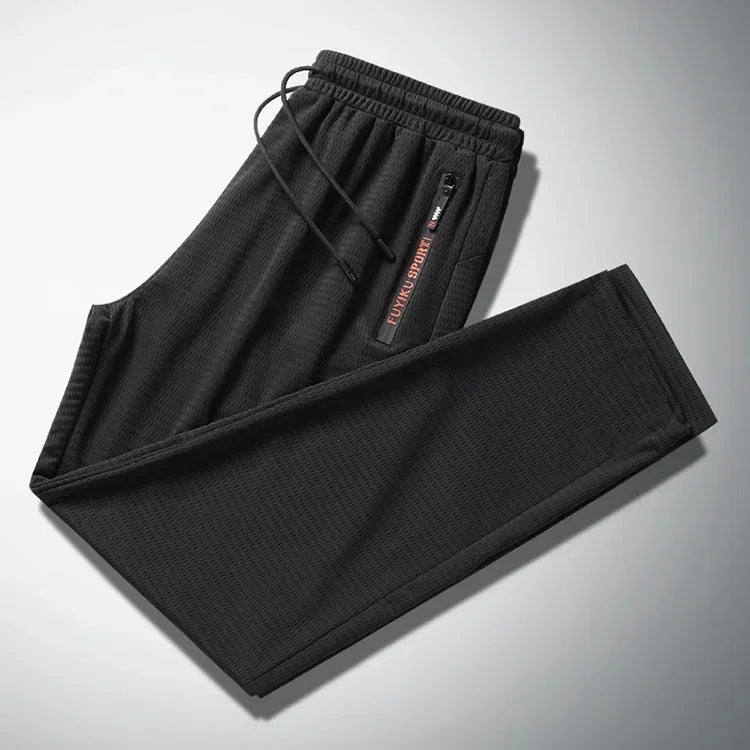Men's Summer Ice Silk Jogger Sweatpants Zipper Pockets Breathable Running Gym Workout Athletic Mesh Pants Drawstring Design