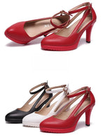 8cm 11cm Size 32-43 Ankle Buckle Red White Wedding Shoes Bride Platform Pumps 2026 Fall Shallow High Heels Shoes Model Party