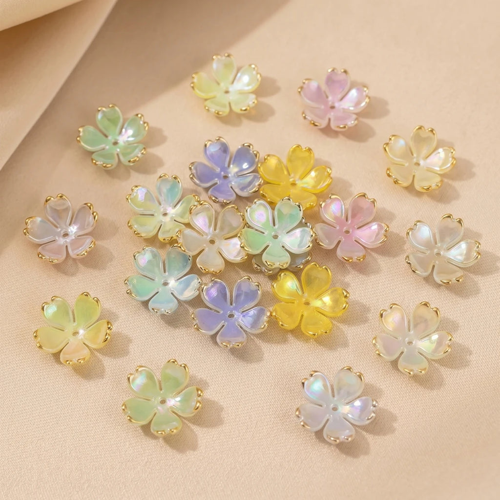 50pcs 19mm Cherry Blossom Beads Gradient Acrylic Flower Beads Mini Spacer Hair Accessory for DIY Bracelet Earring Jewelry Making