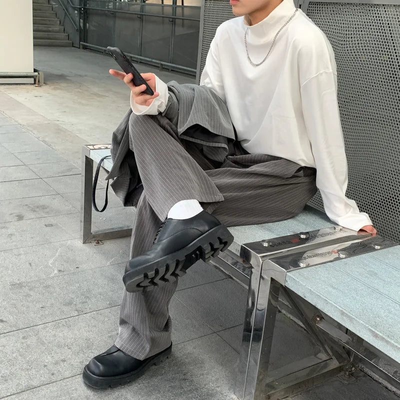 Spring Summer New Fashion Men's Korean Striped 2-piece Set Suits Blazers Pants Casual Trendy Straight Business Suit Male Sets