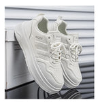 2026 Summer Men's White Platform Sneakers Leather Casual Shoes Thick Sole Streetwear Trendy Footwear