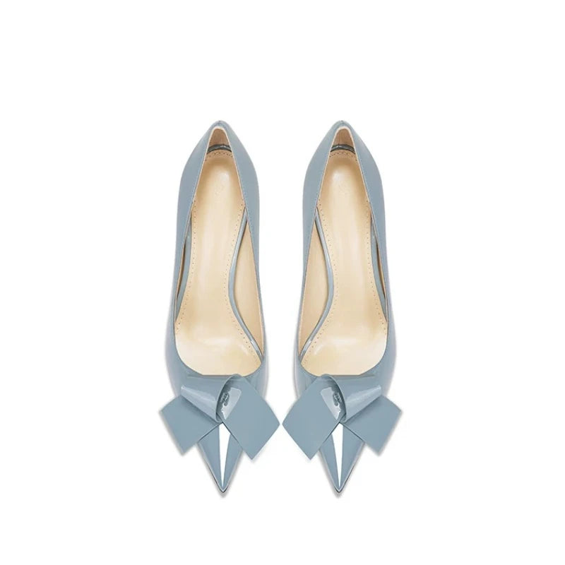 Bow High Heels Women's New Sweet Pointed Stiletto Comfortable Patent Leather Women's Shoes