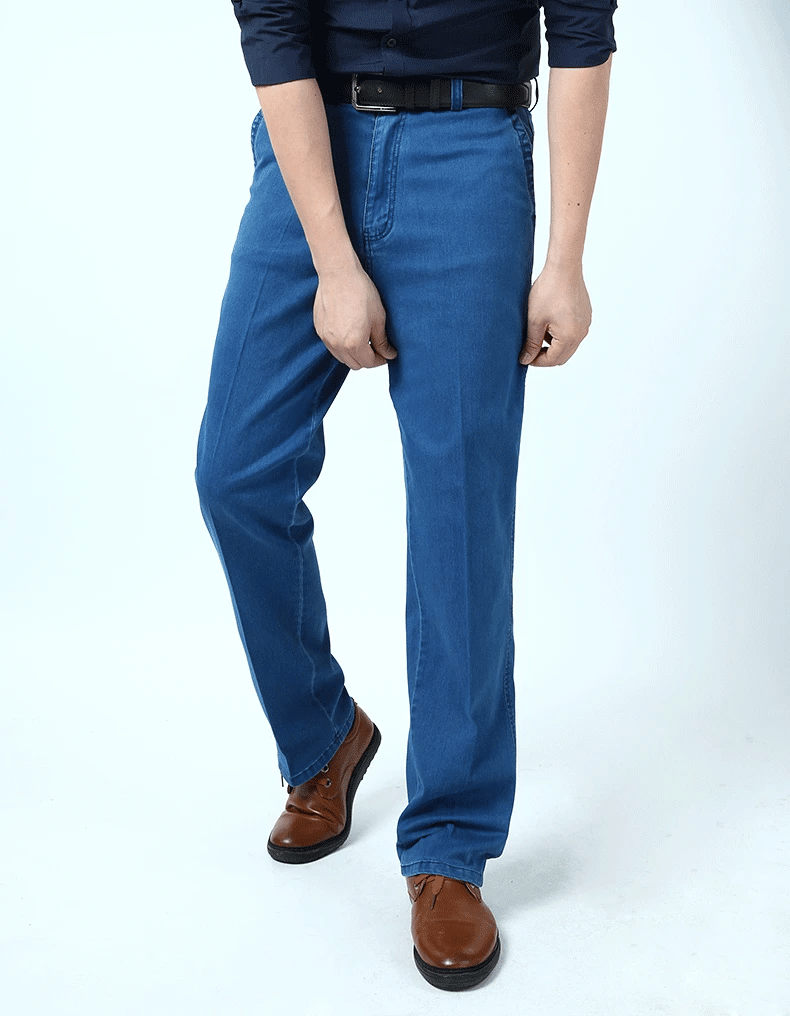 2023 Business Pure Cotton Spring and Summer Thin Men's Jeans Men's Stretch High Waist Loose Fashionable Comfortable Casual Pants