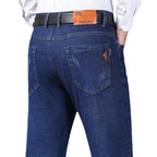 2026 Summer Thin Men's Elastic Cotton Jeans Fashion Blue Comfortable Business Straight Casual Pants Brand Male Clothes Trousers