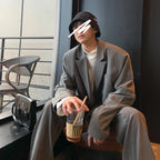 Spring Summer New Fashion Men's Korean Striped 2-piece Set Suits Blazers Pants Casual Trendy Straight Business Suit Male Sets