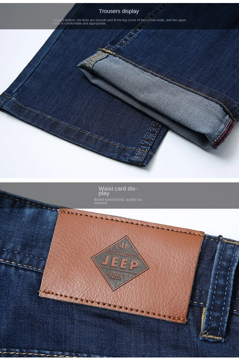 JEEP SPIRIT spring summer men's straight jeans casual loose mid-waist trousers all-match fashion business elastic denim pants