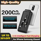 20000mAh Portable Charger Power Bank with Built in Cable Mobile External Battery for iPhone 15 13 Samsung S22 Xiaomi 14 10000mAh