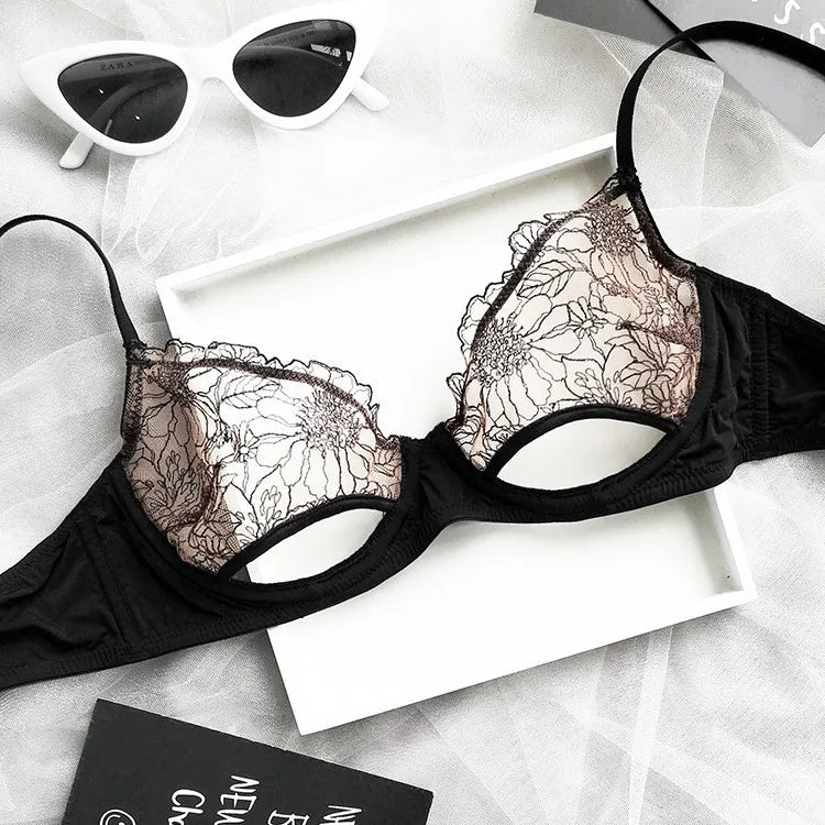 Summer Sexy Hot Ultra Thin Bra Set Women's  Lace Lingerie French Lingerie Underwear Everyday Bra  Unlined Minimizer Push-up Bra