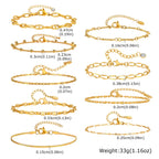 18K Gold Plated Link Bracelet for Women, Stainless Steel Stackable Chain Wristband, Adjustable Waterproof Jewelry