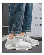 2026 Summer Men's White Platform Sneakers Leather Casual Shoes Thick Sole Streetwear Trendy Footwear