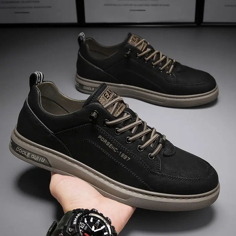 Men's Leather Shoes Casual Comfort Cricket Shoes Fashion Sneakers For Men Lightweight Driving Shoes