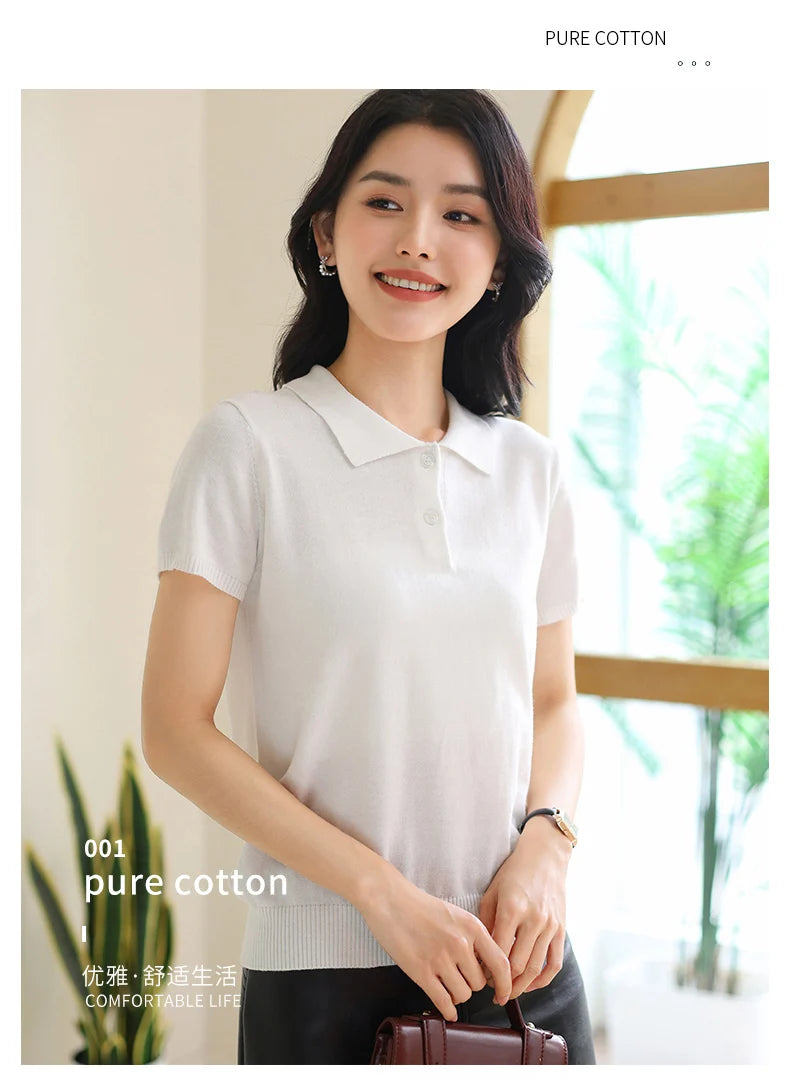 100% Cotton Women POLO Collar Casual Top T-shirt luxury designer clothing woman plus size clearance sale