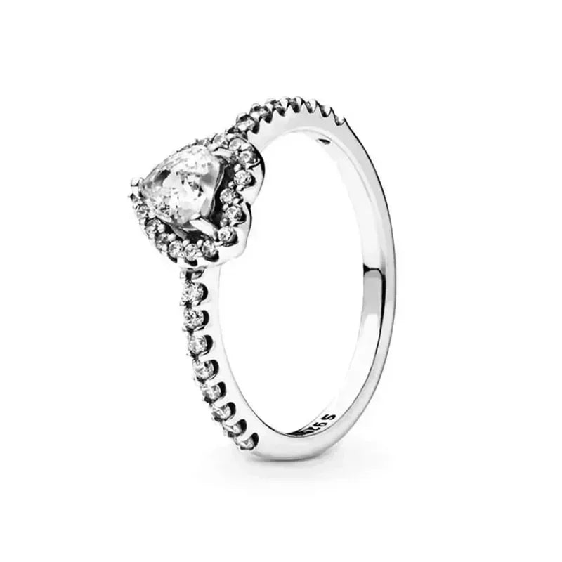 925 sterling silver heart-shaped ring necklace earrings sparkling luxury crystal women's jewelry set holiday surprise gift