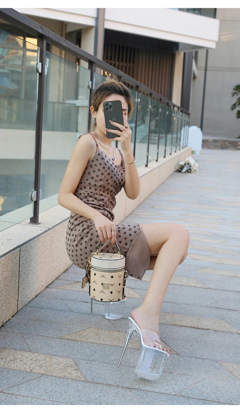 Fashion Crystal Car Model Nightclub Princess Extra Slim Heels Waterproof Platform Hatred Sky High Transparent Super High Sandals