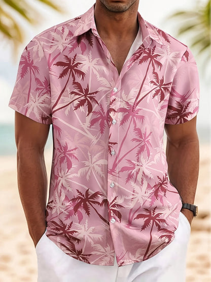 New Men Palm Tree Print Hawaiian Shirt Tropical Beach Aloha Shirt Casual Short Sleeve Button Down Summer Vacation Shirts