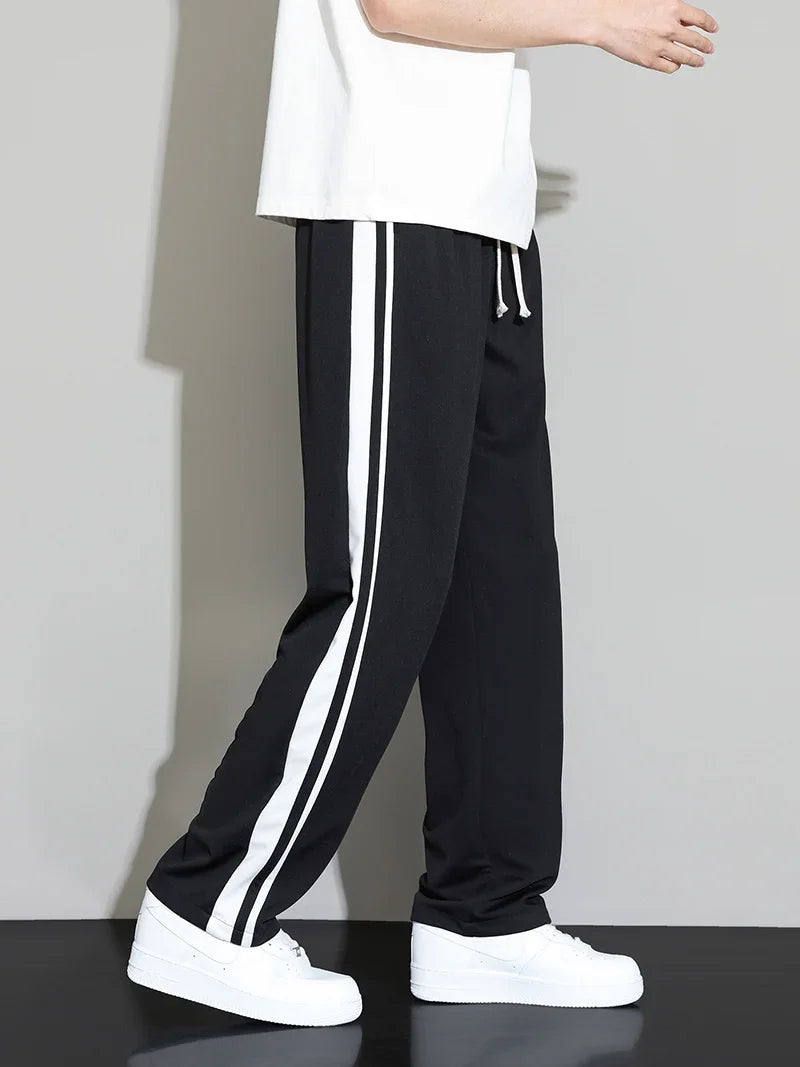 Summer New Men Sweatpants Joggers Straight Pants Neutral Breathable Loose Outdoor Quick Drying Fabric Striped Casual Trouser