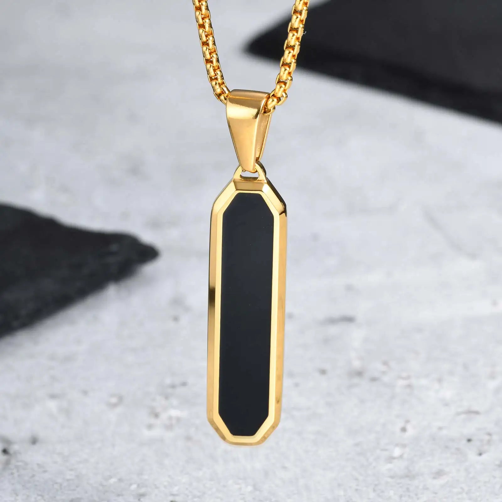 Stylish Men's Black Enamel Necklace,Stainless Steel Geometric Square Small Dogtags Necklace,Anniversary Birthday Father Gift