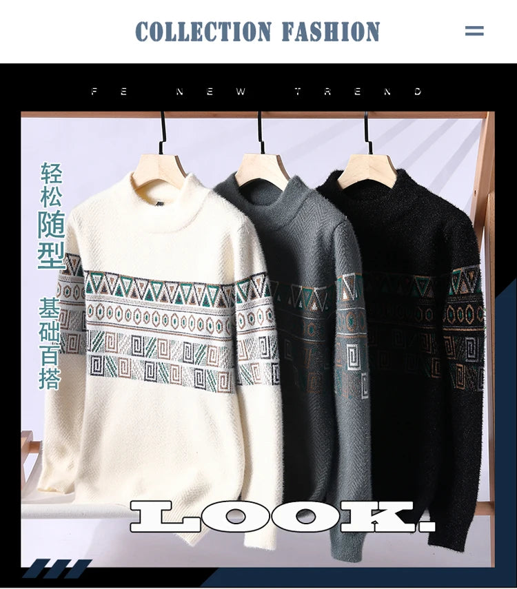 Men's Fashion stripe pattern Sweaters 2024 Autumn/Winter Loose Knittwear Men sweater youth Thick Warm wool pullovers M-4XL ﻿