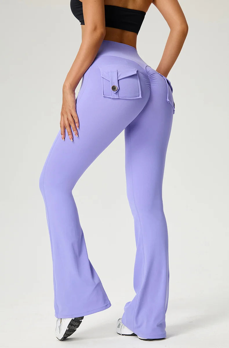 TRY TO BN Yoga Pants Pocket Back Flare Leggings Sports Fitness High Waisted Scrunch Leggings Workout Trousers Gym Woman Clothing