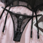 Willowy Women's Lingerie Sets Sexy Corset Lace Bra and Panty 2PCS with Stockings Sheer Outfits Sissy Girl's Intimate Underwear