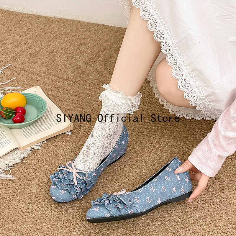 Polka Dot Mary Jane Shoes Women Sweet Ruffle Internal Elevation Shoes Ladies Soft Sole Slip On Daily Comfort Dress Footwear