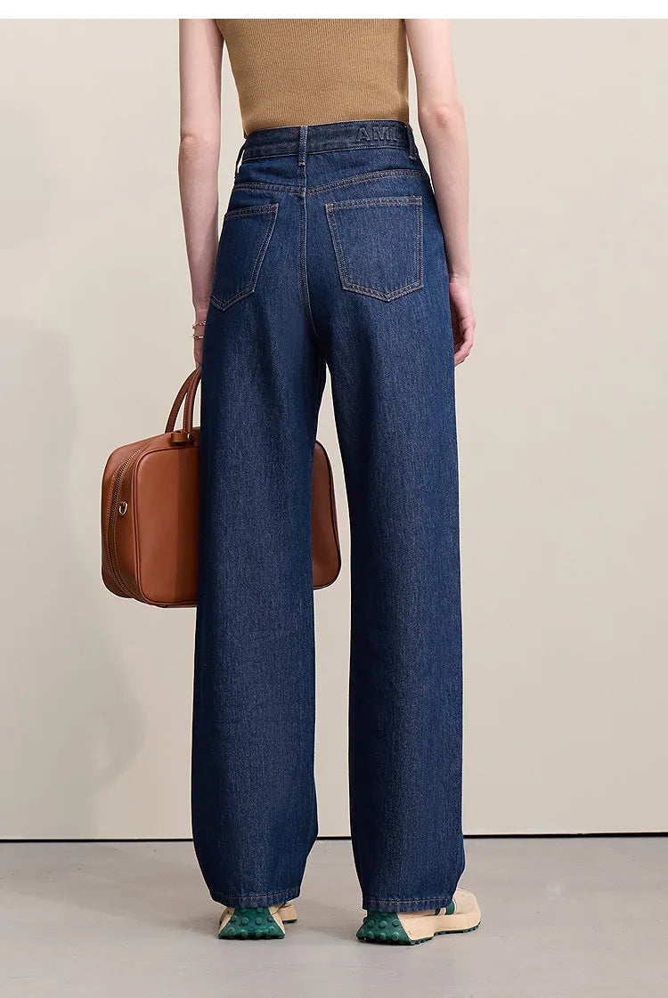 Amii Women's Jeans 2026 Autumn New Casual Letter Embossed Cotton Denim Trousers Women's Retro Versatile Straight Pants 12641115