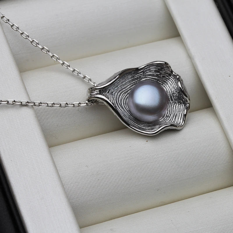 White Natural Fresh water Pearl Pendant Women,Cute Original 925 Silver Pearl Pendant Mother Wife Birthday Gift Black