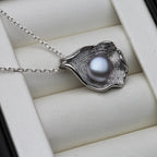 White Natural Fresh water Pearl Pendant Women,Cute Original 925 Silver Pearl Pendant Mother Wife Birthday Gift Black