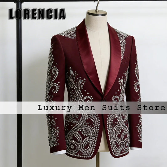 Glitter Crystal Men Suits 2 Pieces Jewelry Tuxedos Set Wedding Party Outfits 2025 Customized Blazer Pants roupas masculinas