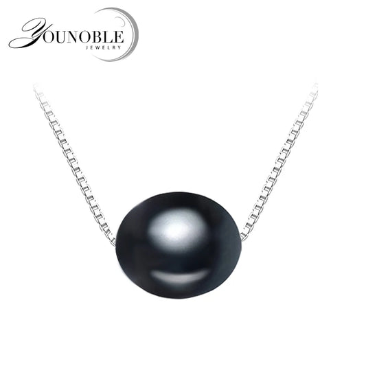 Wedding Real Black Natural Freshwater Pearl Necklace,925 Sterling Silver Pearl Pendant Wife Mother Birthday Gift White Grey