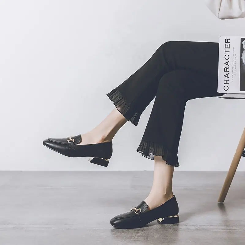 Women's Summer Footwear Square Toe Shoes for Woman 2025 Low Heel Elegant Office Loafers Black Luxury Brand Slip on High Quality